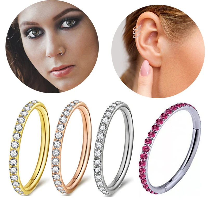 1Pc 16G 6-12mm Titanium Nose Ring Tiny Flower Helix Cartilage Piercing Jewelry Nose Piercing Body Jewelry Cz Nose Hoop Nostril