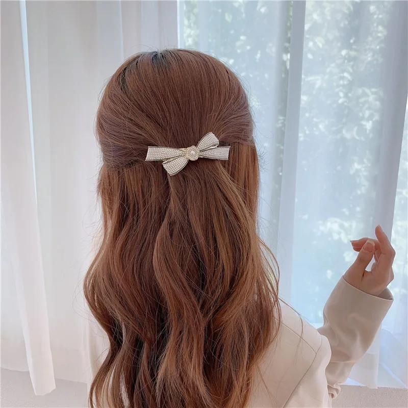 Fashion Style Pearl Spring Clip Girl Out All-Match Hair Accessories Simple Net Red Pan Head Clip Broken Hair Clip