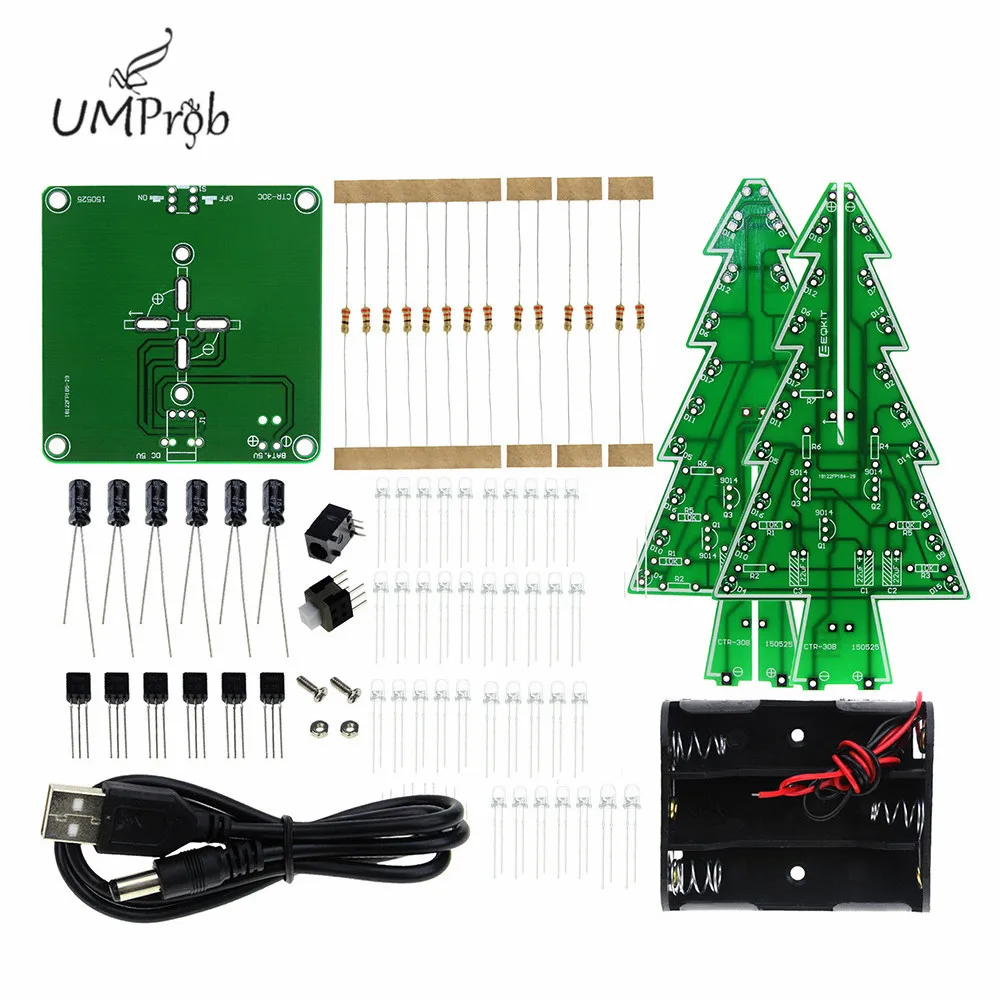 Three-Dimensional 3D Christmas Tree LED DIY Kit Red/Green/Yellow RGB LED Flash Circuit Kit Electronic Fun Suite