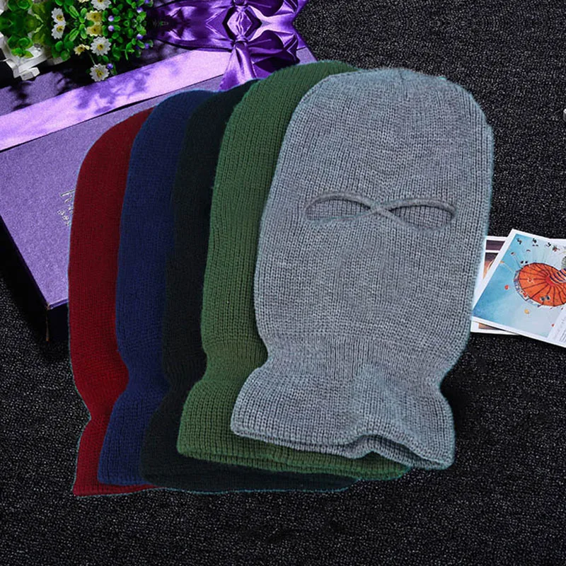 Gorro de punto con máscara facial completa, 2 agujeros, máscara de esquí, protector, sombrero de frijol, gorro cálido de invierno, Baberos de esquí