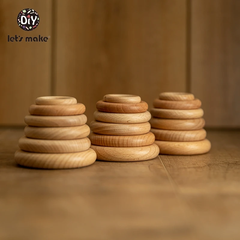 Let\'s Make Natural Wood Teething Ring All Size 20pcs Beech 40/55/60/65/70/80MM DIY Baby Wooden Toys Handmade Accessories Crafts