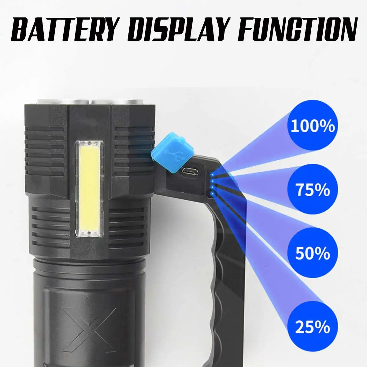 Linternas LED de mano, lámpara portátil de Camping, foco de luz fuerte, recargable por USB, batería integrada, iluminación para exteriores