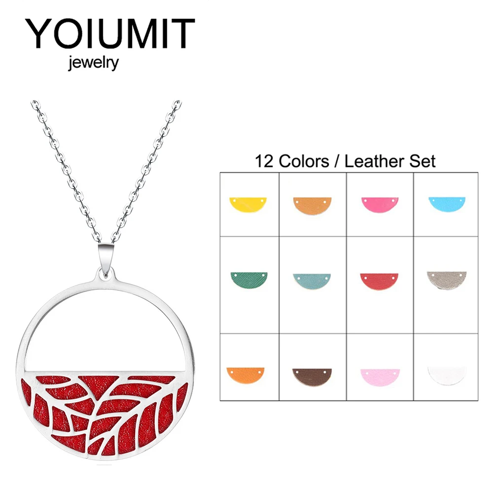 Yoiumit New Product Leaf Pendant Necklace Women Stainless Steel Chain Link Bohemian Interchangeable Leather Necklace Luxury Gift