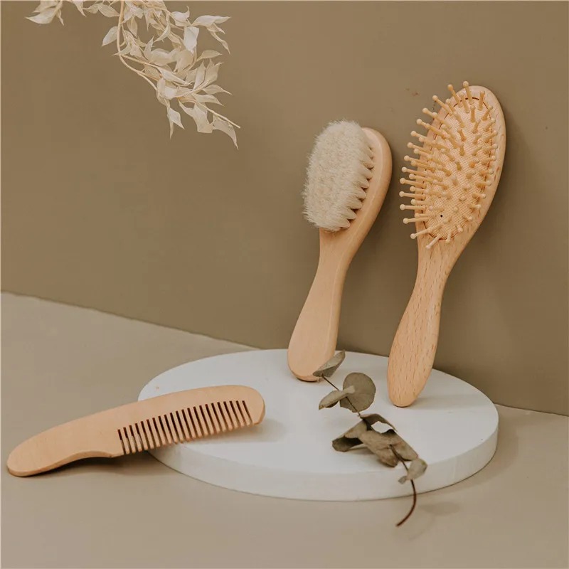 Baby Care Pure Natural Wool Baby BPA Free Wooden Brush Comb Brush Baby Hairbrush Newborn Hair Brush Infant Comb Head Massager