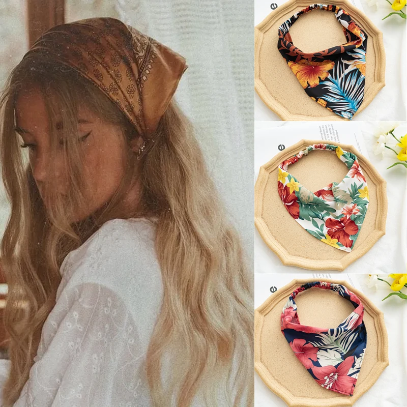 Ruoshui Woman Boho Bandannas Girls Floral Triangle Hair Scarf Turban Women Elastic Hairband Hair Accessories Headwear Ornament