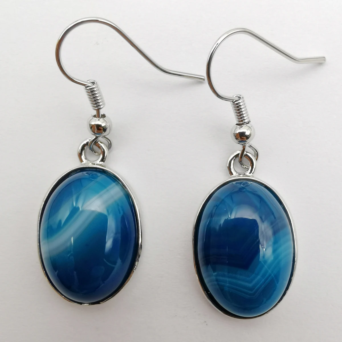 Blue Veins Agate Stone Oval Beads GEM Earrings Jewelry T266