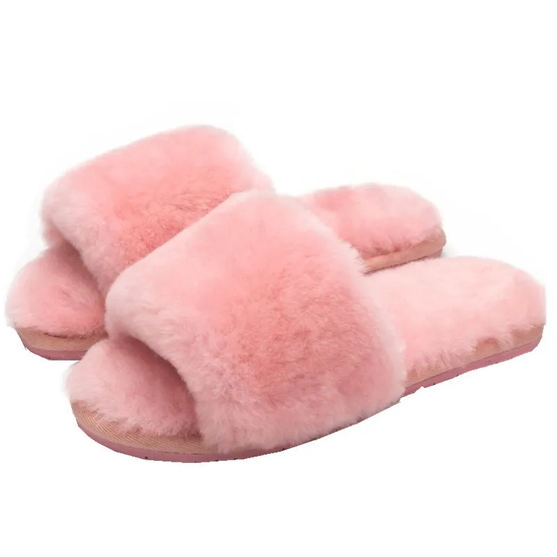 Colorful Wool Lady Home Slippers Natural Sheepskin Fur Slippers Fashion Female Winter Slippers Women Warm Indoor Slippers Soft