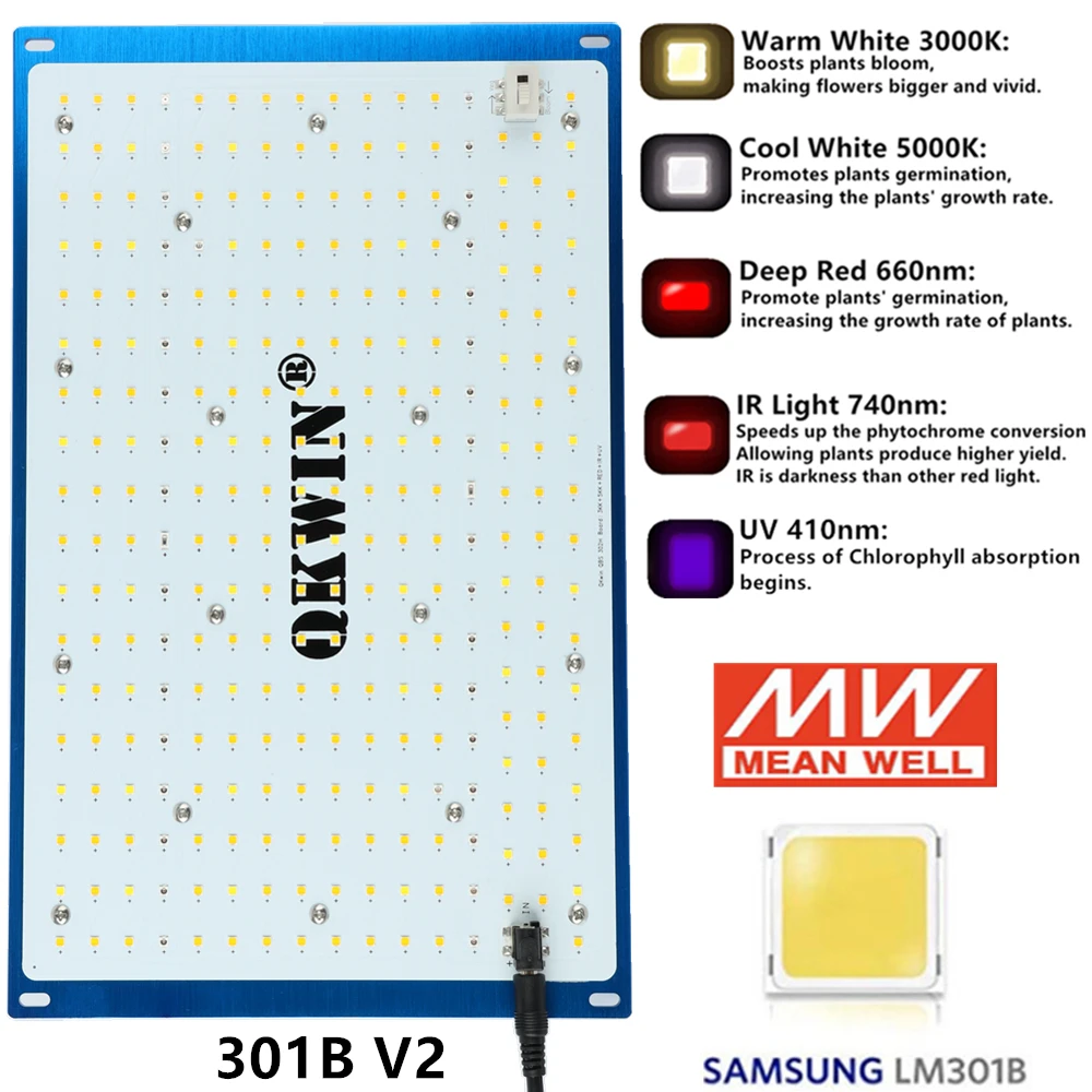 Samsung Lm301B 240W Lượng Tử Ban LED Phát Triển Ánh Sáng Suốt 2.9Umol/J Đính Hạt DIY Với Ánh Sáng Đỏ công Tắc Bật Tắt