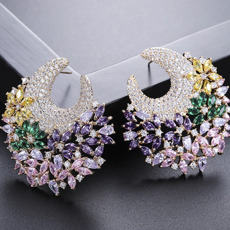 

1pair Colorful CZ Earring Studs Luxury Earring Studs Exquisite Earrings Fashion Jewelry for Banquet Party Gift