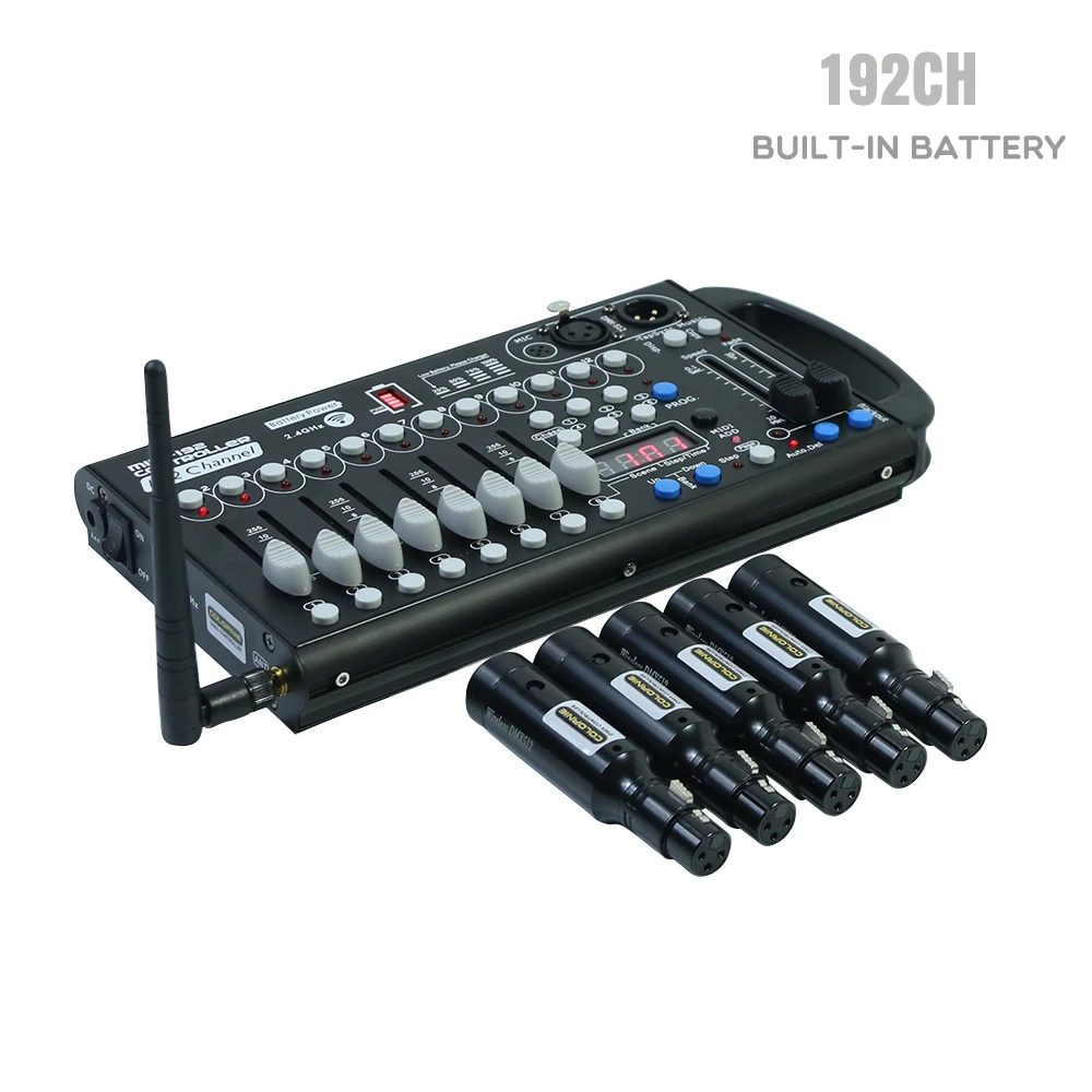 Bateria de energia 192ch sem fio dmx controlador wi fi recarga receptor para dj equipamentos led par movente head projectores controlle