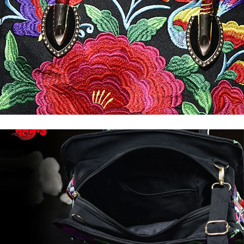 Women Retro Handbag Hand Embroidery Chinese Ethnic Style High Quality Exquisite Messenger Bag High Capacity Casual Shopping Tote