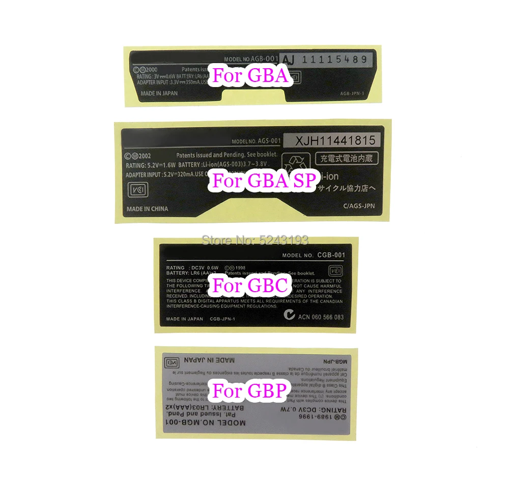 

100pcs Replacement For Nintendo Gameboy GBA for GBA SP for GBC for GBP Game Console New Lables Stickers