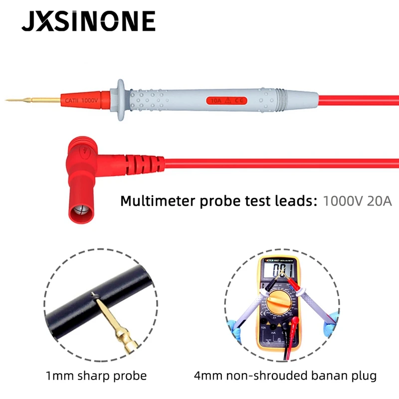 JXSINONE P1506 مجموعة متعددة التحقيق موصلات الاختبار عدة 4 مللي متر الموز التوصيل إلى 1 مللي متر إبر حادة مع اختبار هوك كليب الكابلات 1000 فولت 20A