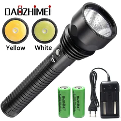 Super Bright XHP70.2 LED Flashlight Waterproof Diving Torch Underwater Light for Diving White/Yellow Light Use 2*26650