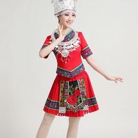 Hmong Chinese Folk Miao Dance dress Women Stage Ethnic Red Performance