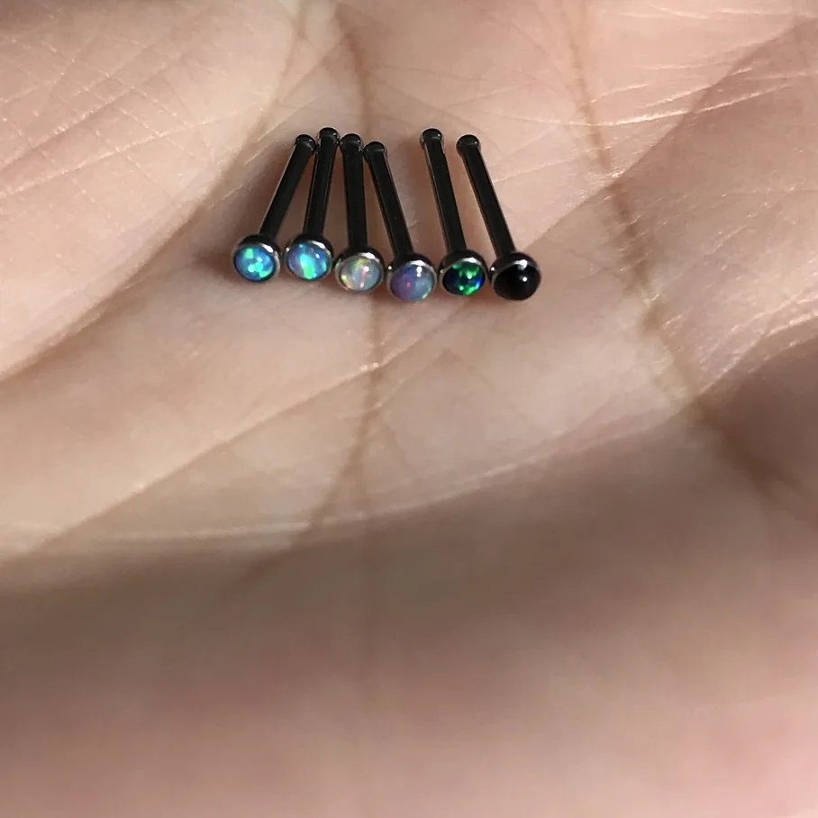 30Pc/Lot  20G Opal Nose Piercing Surgical Steel 3 Shape Nose Bone L shape Screw 2mm Nose Studs Body Jewelry