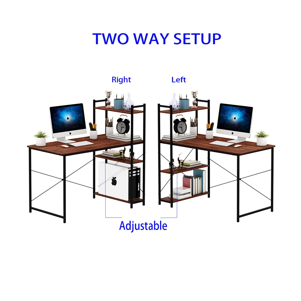 Two Styles US Warehouse Desk Computer Desk Computer Table PC Desk Desktop with Sided Bookshelf