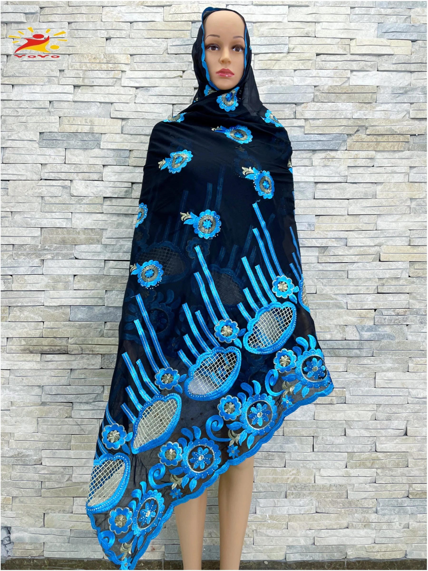 2022 New Embroidery Good Quality Hijab Cotton Pashmina For Pray Emroider Ring Diamond Soft  Scarf  Wrap High Quality Big Size