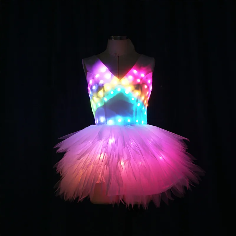 

DMX512 Programmable stage dance led costumes RGB colorful rave ballet skirt evenging luminous light dress perform outfit clothes