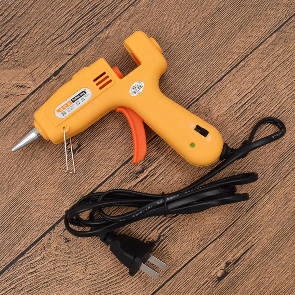 Mini Yellow 20W Hot Melt Glue Gun For Kids Handmade School Homework DIY Kits Metal Nozzle Heater Heating Wax 7mm Glue Stick