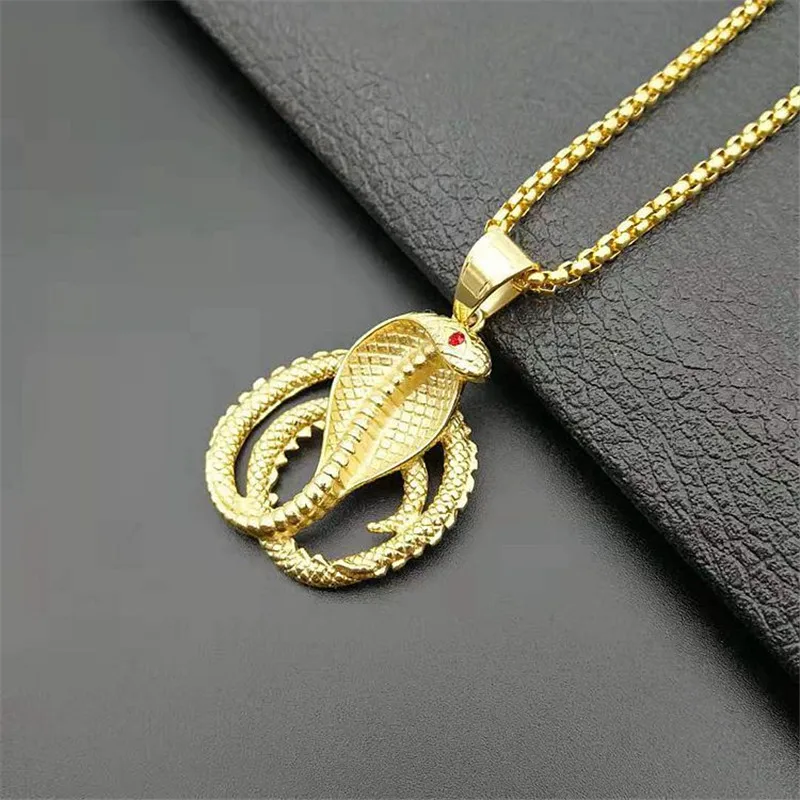 Hip Hop Iced Out CZ Cobra Snake Pendant Necklace For Women Men Gold Color Stainless Steel Animal Jewelry Gift Dropshipping