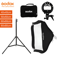 Godox  S type Bracket Bowens Mount Kit + 40cm 50cm 60cm 80cm Flash Speedlite Square Softbox with 2m Light Stand