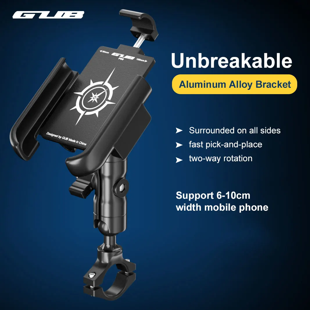 

GUB P50 Aluminum Alloy Bike Phone Holder Bracket Universal Bicycle Scooter Motorcycle Handlebar Clip Stand Mount Support