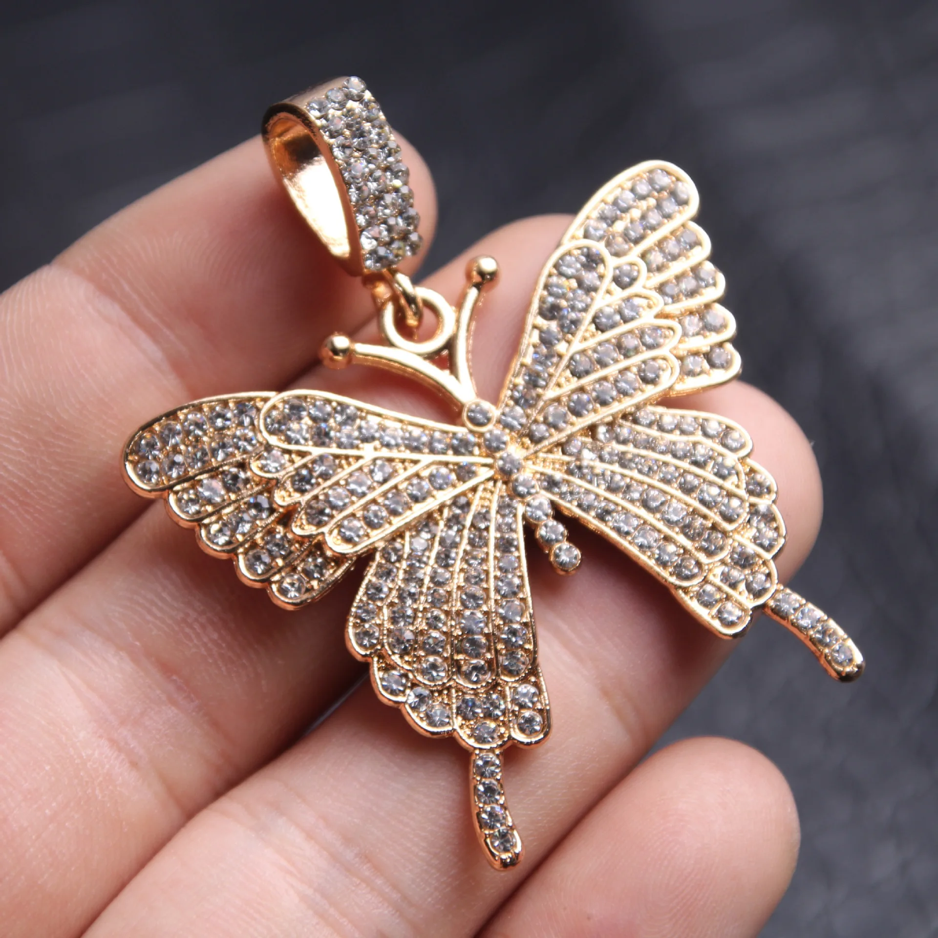 57x48mm Sparking Crystal Rhinestone Pave Butterfly Charms Zircon 3D Butterfly Pendant for DIY Jewelry Making Fashion Necklace