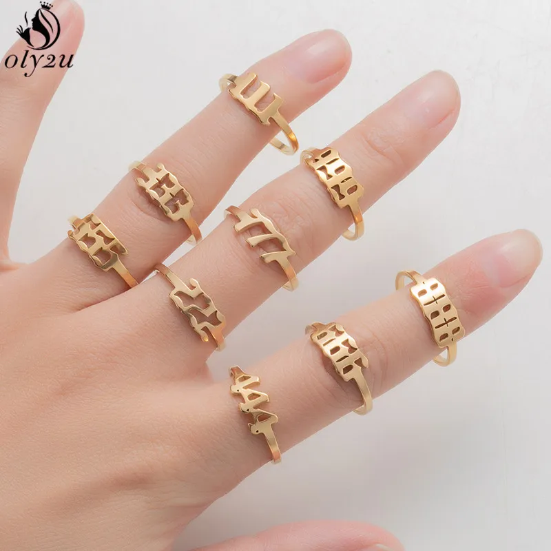 Gothic 111 222 333 444 555 666 777 888 999 Angel Number Rings For Women Men Stainless Steel Jewelry Finger Ring Adjustable Bague