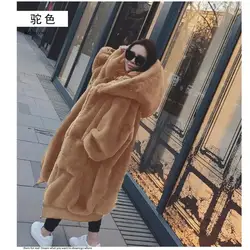 Winter Fur Warm hooded Large size Medium length Solid color Fur & Faux Fur Women New Casual Long sleeve Women Fur coat