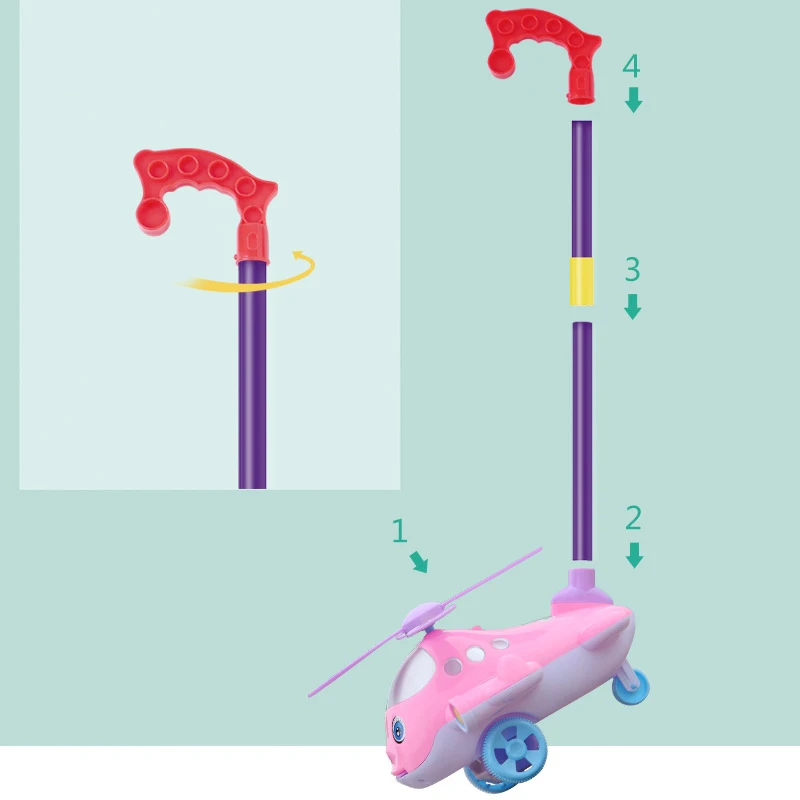 1Pcs Vocalization Telescopic Tongue Propeller Rotate Cute Little Aircraft Children Toddler Trolley Creative Pink Vehicles Toys