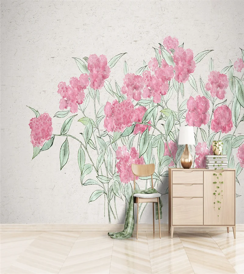 

beibehang Custom Fresh nordic watercolor pink flowers wallpaper bedroom wallpapers fo living room decor 3D mural home decoration