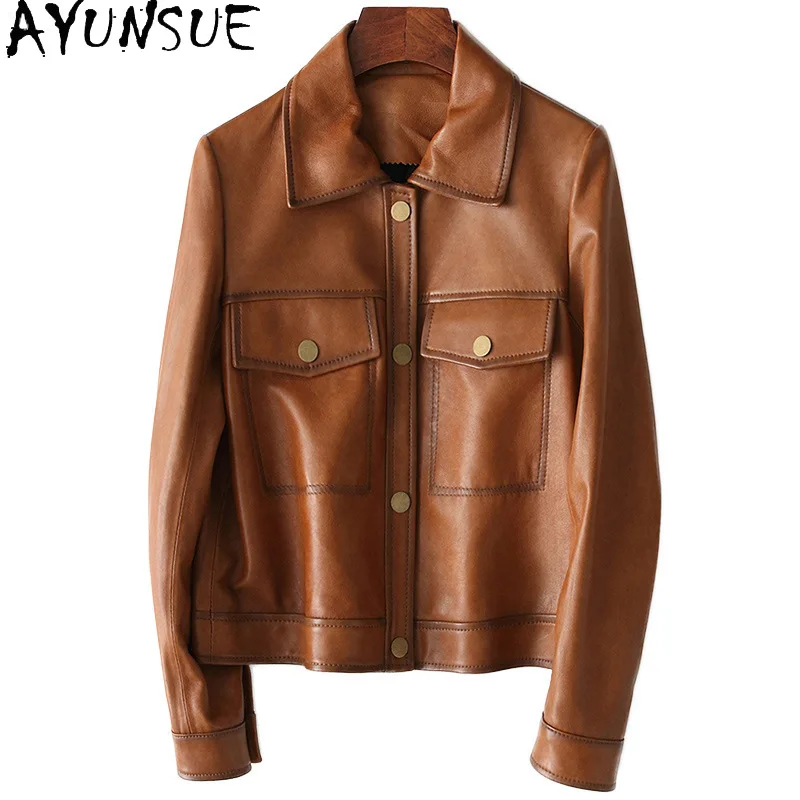 AYUNSUE Autumn Real Leather Jacket Women Spring 2021 Short 100% Genuine Sheepskin Coat Women's Clothing Jaqueta Feminina Gxy338