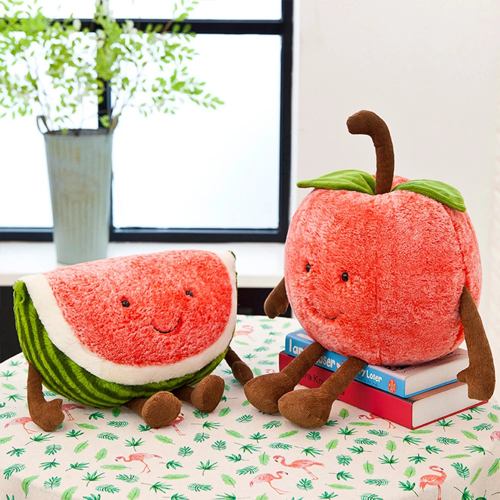 Cute cartoon expression fruit watermelon cherry pillow plush toy new creative doll children doll birthday gift WJ216