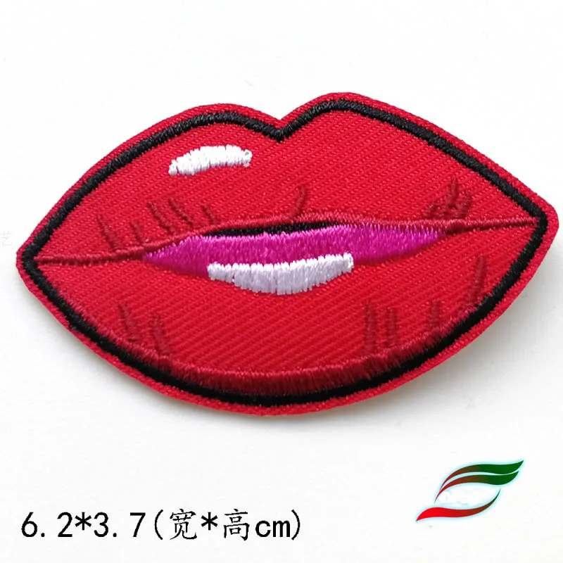 Adhesive embroidery DIY cloth stickers punk lips red tongue KISS clothes patch stickers   accessories   stickers A210
