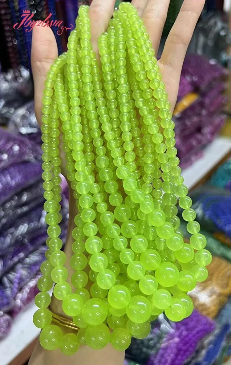 6-14mm Round Graduated Green Pink Yellow Jades Stone Beaded Women Gorgeous Necklace Jewelry for Wedding Party Anniversary 18\