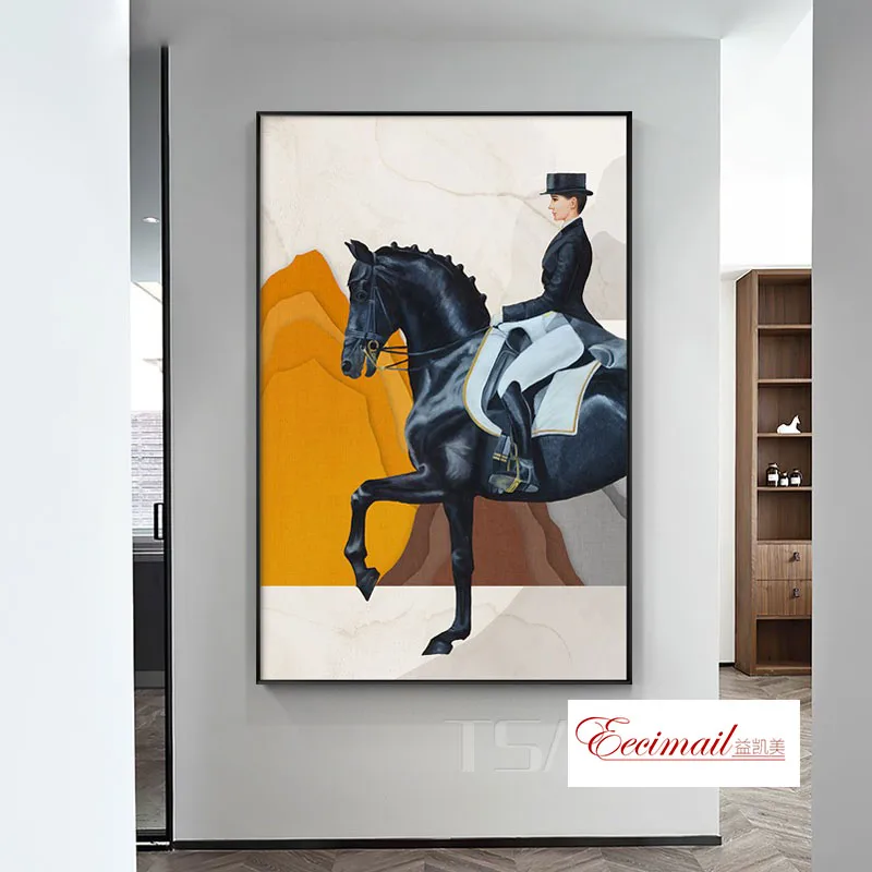 

EECAMAIL DIY Full Diamond Painting Luxury Vertical Version Black Horse Aisle Restaurant Diamond Embroidery Painting No Frame