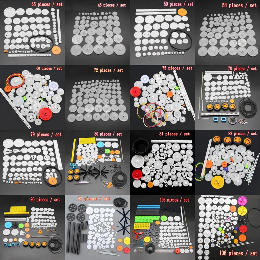 106PCS/Set Plastic Gear Package Kit DIY Gear Assortment Accessories Set for Toy Motor Car Robot Various Gear Axle Belt Bushings