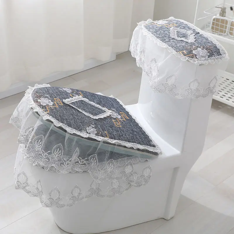 Toilet Pad 3 Pcs/Set Cushion Household Toilet Seat Cover Toilet Toilet Mat Cover Lace Toilet Set for Winter