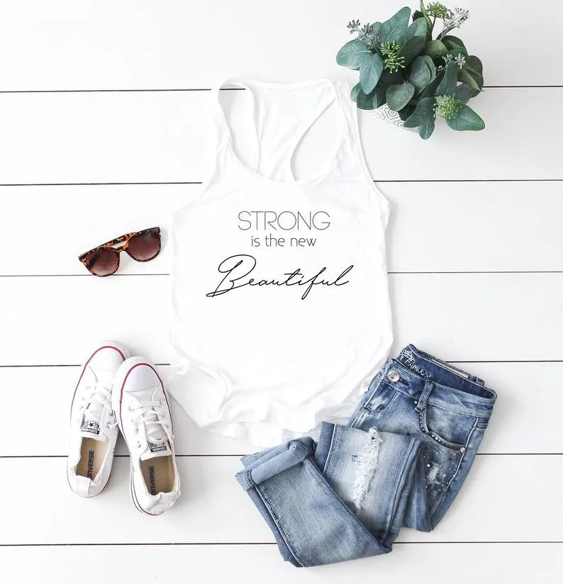 Skuggnas New Arrival Strong is the new Beautiful Tank Tops Workout Tank Sleeveless Fashion Tumblr Tank Tops Fashion Women Tops