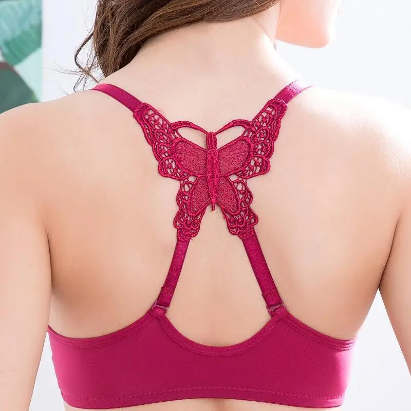 Soutien-gorge push-up en dentelle pour femmes, sous-vêtements sexy, soutien-gorge dos papillon, confortable, sans couture, ensemble de bralette pour filles