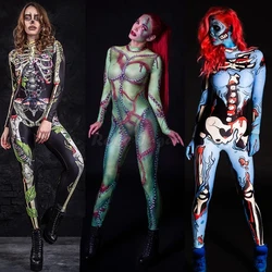 Scary Rose/Human Printed Skeleton Bodysuit Cosplay Costume Halloween Carnival Party Performance Ghost Specter Jumpsuit C38X33
