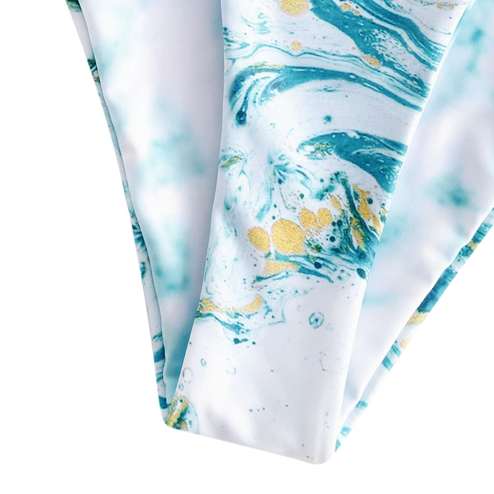 ZAFUL Ocean Print High Cut jednoczęściowy strój kąpielowy stroje kąpielowe bez pleców bez podszewki bez fiszbin z nadrukiem Maillot jednoczęściowe