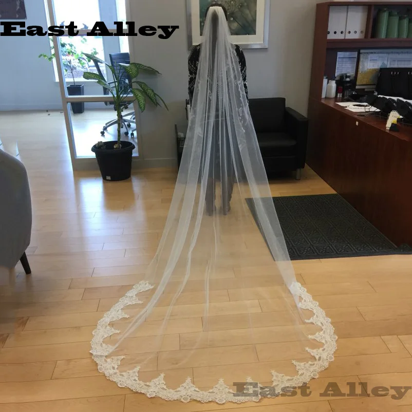 White Ivory Cathedral Length Wedding Welon One Layer Lace Bridal Accessories Veil with Comb velos de novia