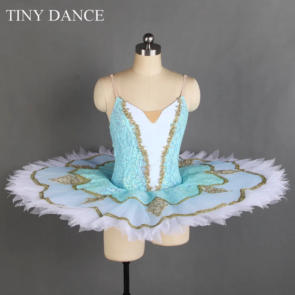 

Pale Blue Sequin Lace Bodice with Layers of Pleated Tutu Professional Ballet Dance Tutus for Gilrs Performance Costume BLL205