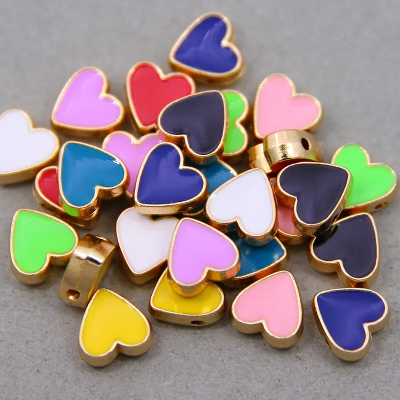 10Pcs/lot 10mm Inside Hole Love Heart Alloy colored enamel Loose Spacer Beads DIY Jewelry Making Findings Charm Beads