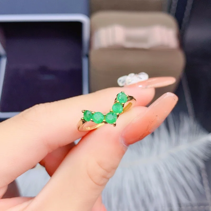 

100% S925 Silver Sterling Natuarl Emerald Ring Box Women Silver 925 Jewelry Wedding Ring