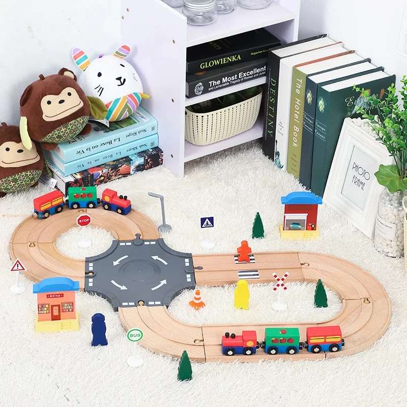 Highway Disc Eight Character Wooden Track Set Train Game Toys Compatible With Wooden Small Train Track Children 1:64 Pd10