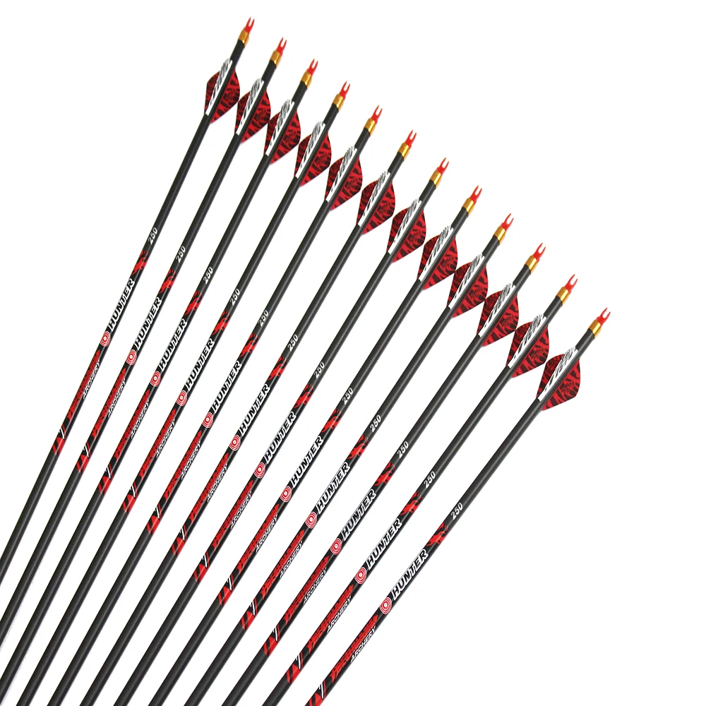 12pcs Carbon Arrows 250 300 340 400 500 600Spine ID6.2mm 2