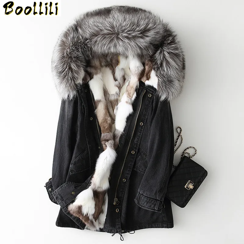 

Fox Boollili Natural Fur Parka Real Fur Coat Female Denim Jacket Winter Coat Women Clothes 2023 Warm Outwear Manteau Femme